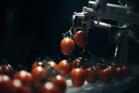 机械臂挑选成熟的西红柿图片
