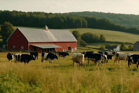 一群在田野里吃草的奶牛图片
