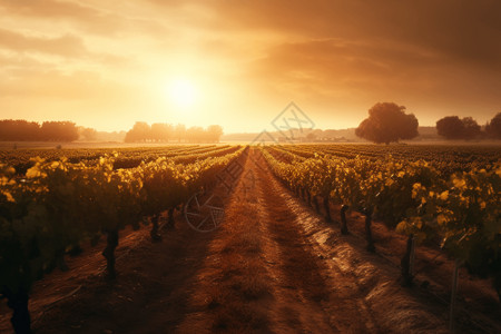 葡萄种植日落时分的葡萄园设计图片