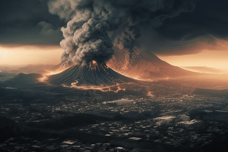 火神山雷神山从火山中冒出的烟雾设计图片