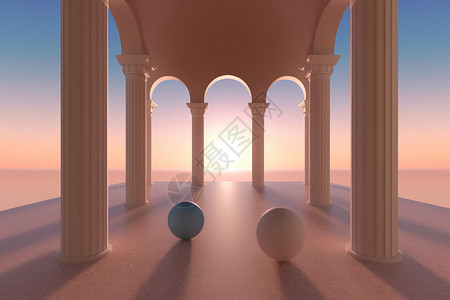 柱廊拱门柱和门廊3D概念图设计图片