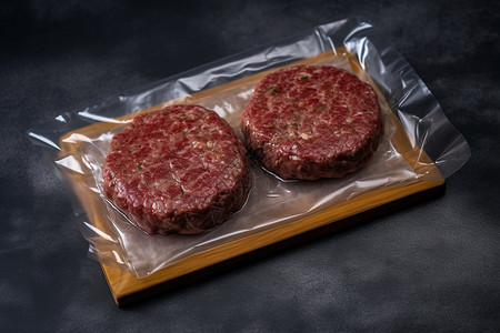 新鲜的牛肉饼真空包装高清图片