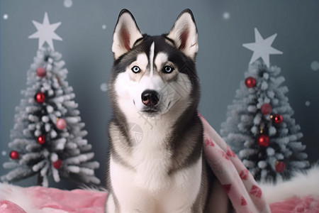 哈士奇狗狗圣诞背景图片