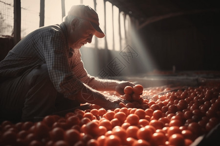 农民在仓库里挑西红柿图片