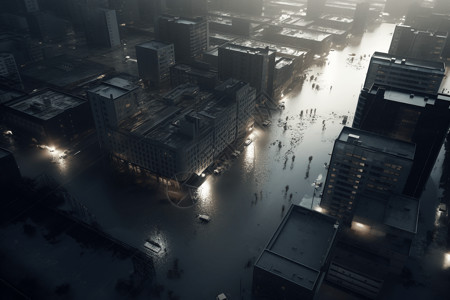 被洪水淹没的建筑物图片