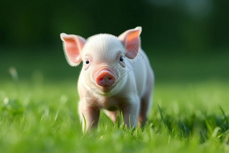 迷你猪猪在绿草地上背景