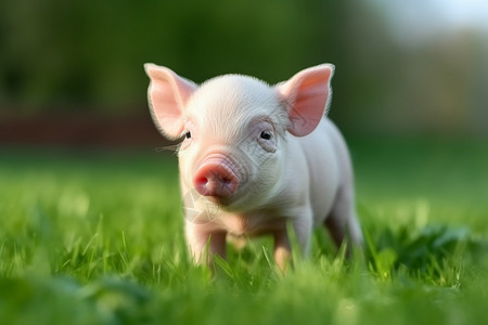 在春天绿草地上的猪高清图片