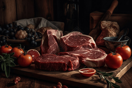 肉类市场牛肉和番茄背景