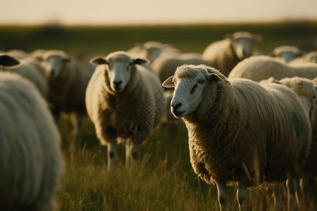 田野中放牧的绵羊图片
