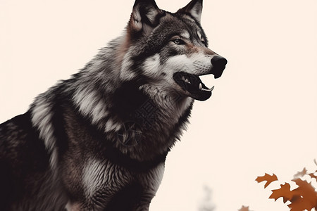 灰色森林大自然中的狼群设计图片
