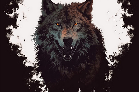 森林中的野狼插图图片