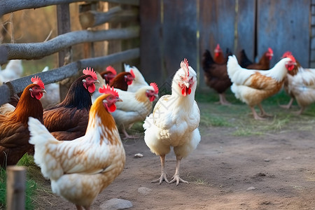 农村养鸡场成群的成年母鸡图片