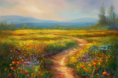 原版油画《花野之路》背景图片