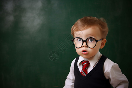 单框眼镜素材可爱的小孩戴着黑框眼镜背景