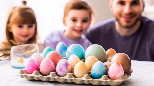 全家人一起画复活节彩蛋背景图片