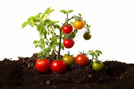 番茄幼苗农场中的成熟的小番茄背景