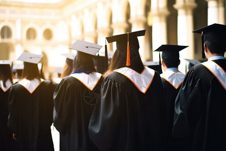 穿着学士服的一群大学生图片