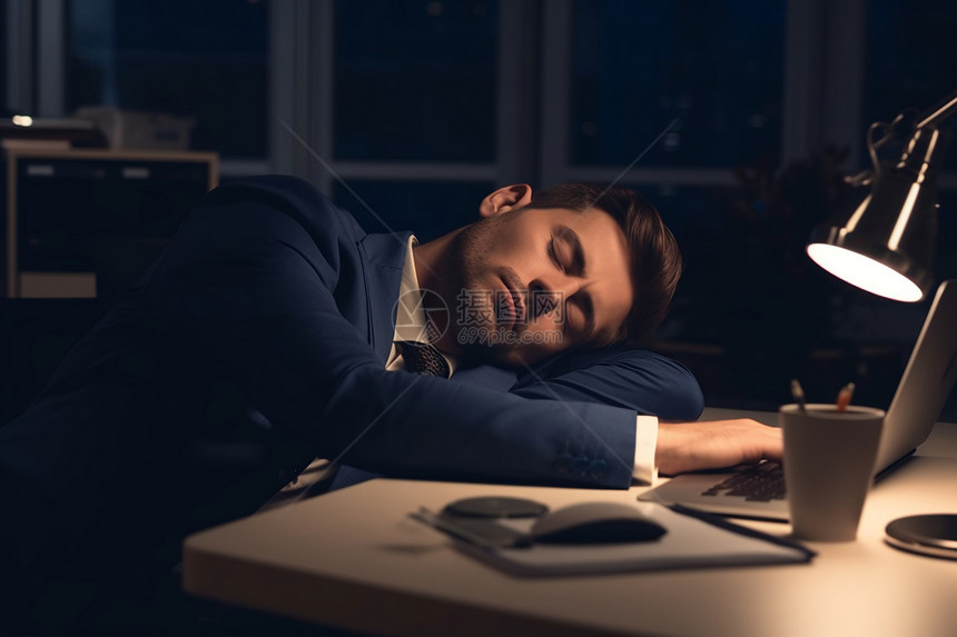 疲惫睡觉的商人图片