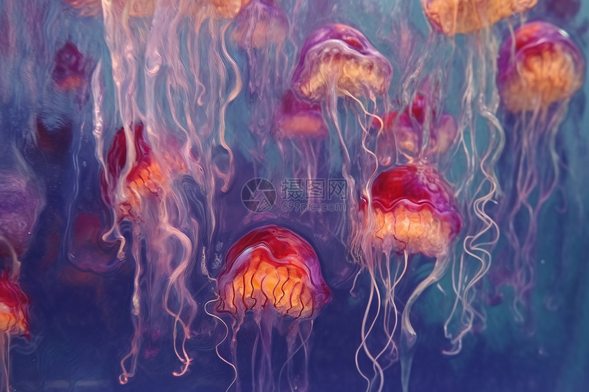 抽象水下彩色水母图片