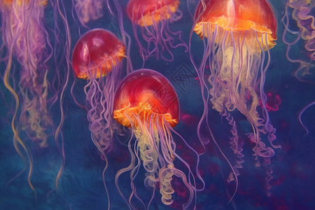 彩色水母抽象水下海果冻插画
