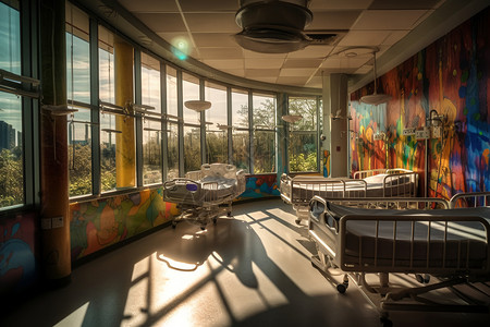 壁画卡通医院的儿科病房设计图片