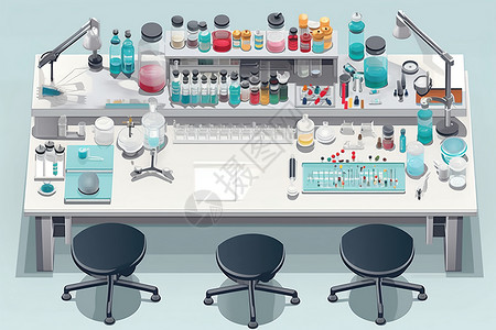 实验室工作台各种科学仪器的实验室插画