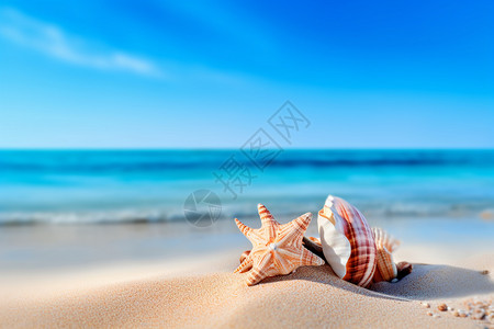 海螺logo夏天阳光明媚海滩背景
