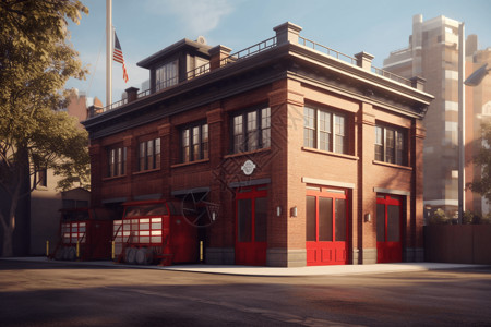 消防大楼消防站的外部视图设计图片