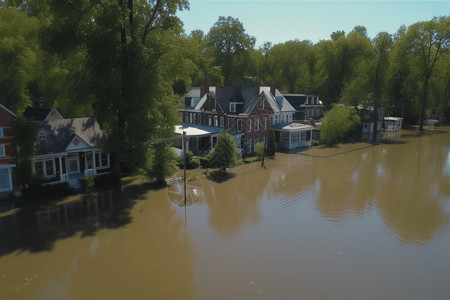 洪水淹没了城市河流淹没的城市设计图片
