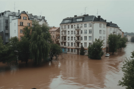 洪水淹没了城市河流淹没了房屋设计图片