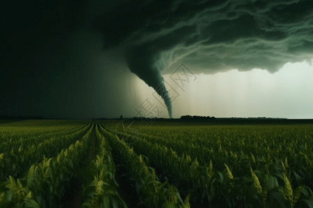 风暴破坏玉米田中的龙卷风设计图片