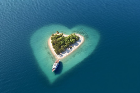 漂浮小岛海洋中的心形岛屿设计图片