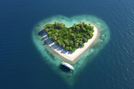 海上小岛海洋中的心形岛设计图片