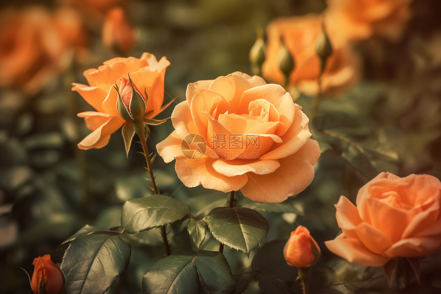 花园中盛开的橙色玫瑰图片