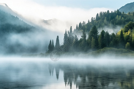 笼罩在大雾之中的自然景观高清图片