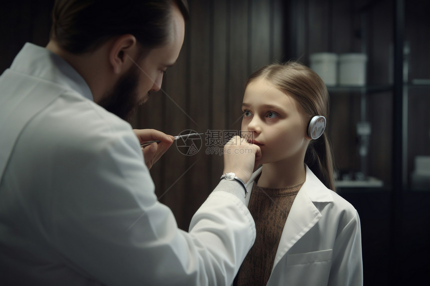 耳科医生检查测试小女孩的耳朵图片