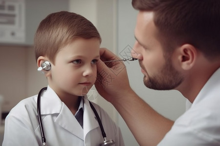 耳科医生检查孩子的耳朵高清图片