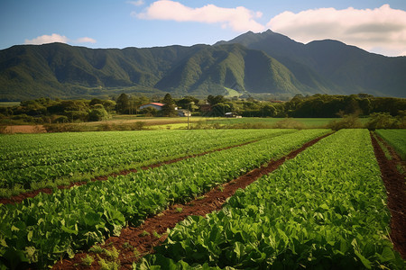 蔬菜田和山脉图片