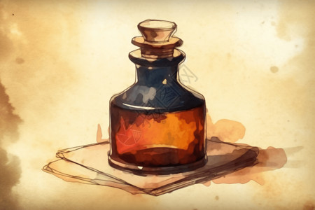 棕色玻璃瓶复古的墨水瓶插画