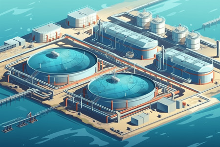 水箱素材大型污水处理厂插画