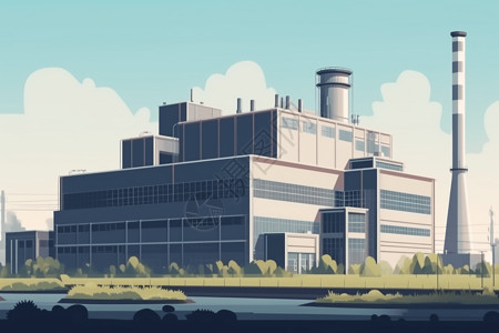 工厂外部现代化的工厂插画