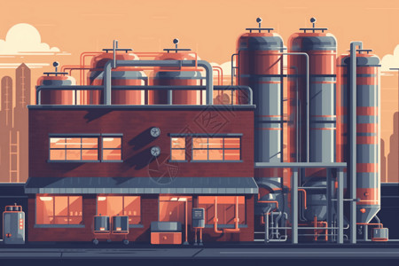 发酵罐和小桶的啤酒厂高清图片