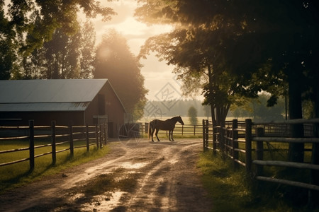马场农庄里的马匹背景