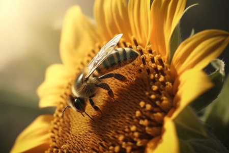 盘旋在向日葵上的蜜蜂图片