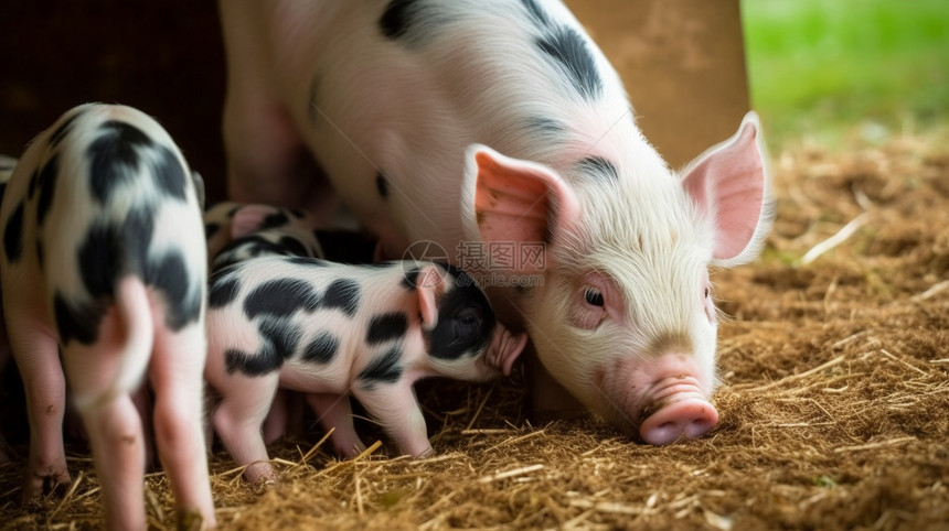 农场中母猪和它的孩子们图片