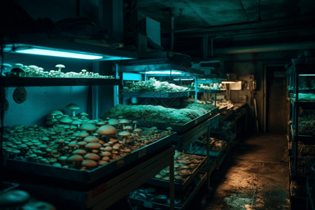 黑暗潮湿中的蘑菇背景图片