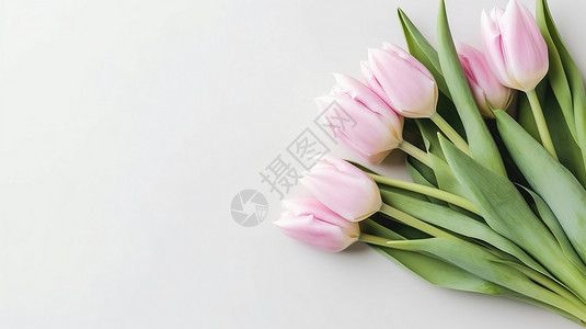 白色背景上的粉色郁金香背景图片