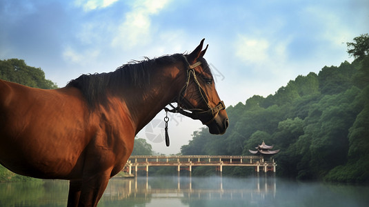 自然风景中的马匹背景图片