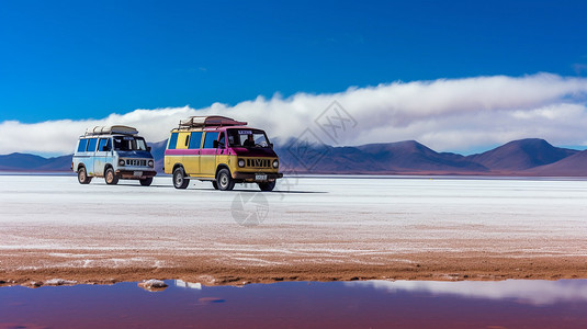 旅游车素材盐湖中形式的旅游车背景