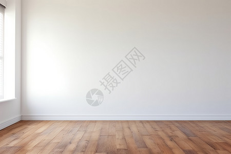 家装内的白色砂浆墙和木地板高清图片